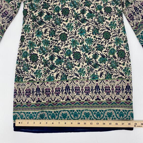 PINK OWL Floral Bell Sleeve Mini Shift Mini Dress Size S Summer Boho Festival - Picture 6 of 7